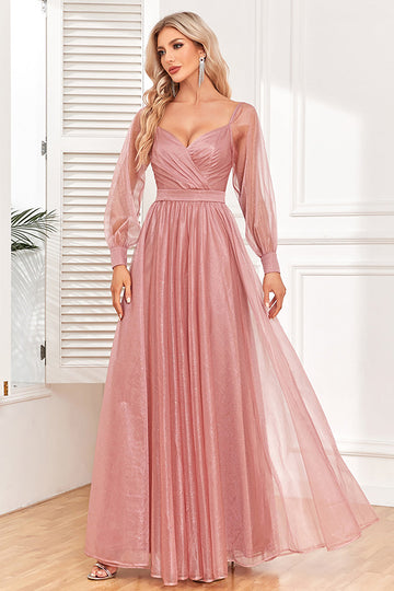 Dusty Rose A-Line lange ermer prom kjole